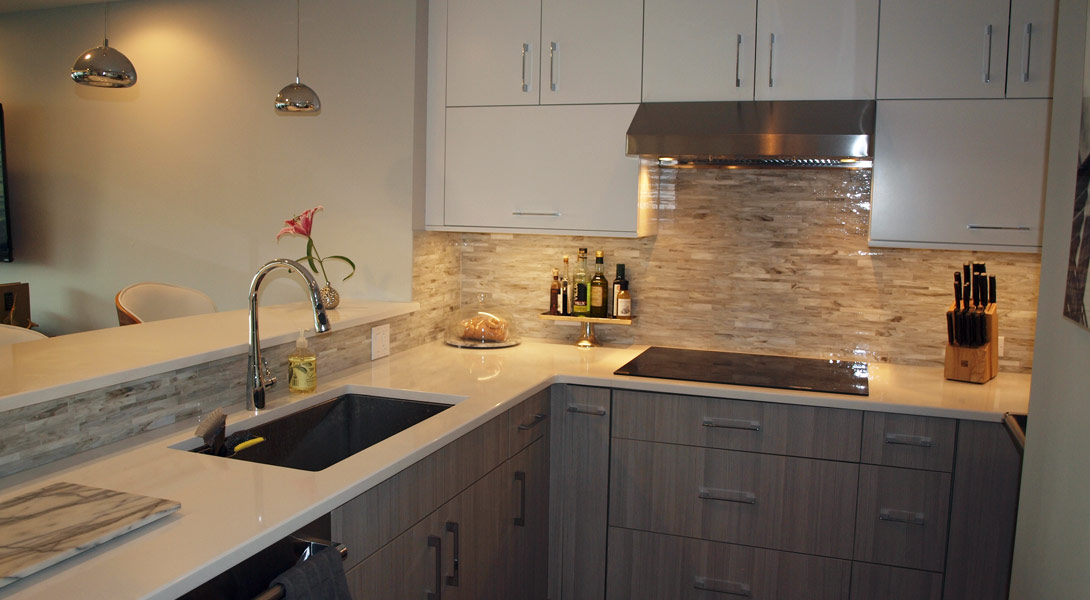 Condo Kitchen White Gloss And Gray Stain Normandy Remodeling
